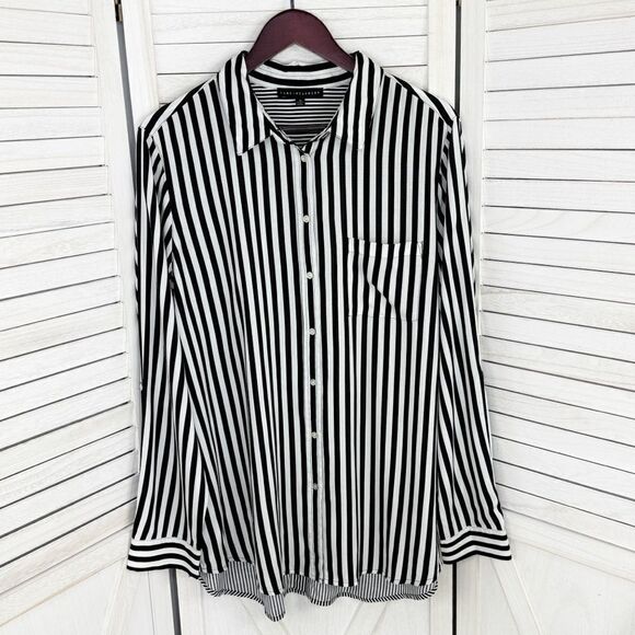 Jane + Delancey Multi Stripe Rayon Button Down Tunic Shirt Black White XL - Picture 8 of 13
